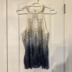 VENUS Sequin Halter Top - Cream and Navy